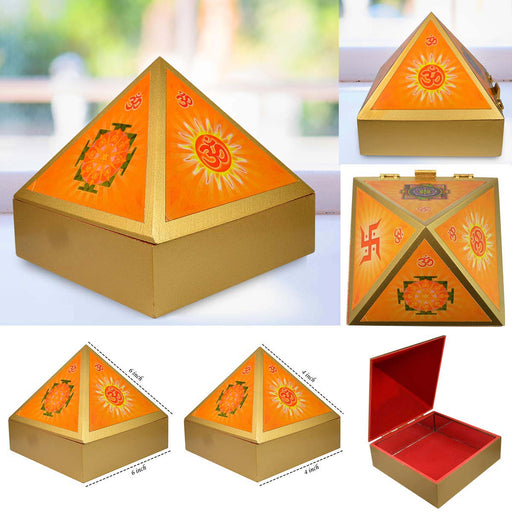 Wooden Pyramid Wish Box with Om Sticker for Reiki and Crystal Healing in India, UK, USA, All Country